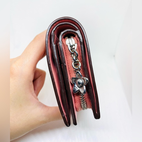 Coach Floral Print Pink Canvas Leather Bifold Wallet - Picture 4 of 7